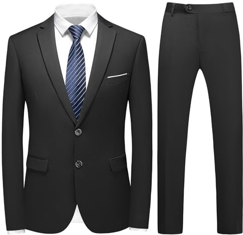 KUDMOL Costume Homme 2 Pièces Mariage Slim Fit d'affaires à Deux Boutons Smokimg Formel Couleur Unie Blazer Veste et Pantalon(Noir,XS)