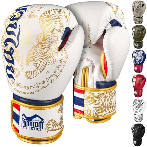 Phantom Athletics Gants de Boxe Hommes - Muay Thai | MMA et Kickboxing | Gants de Boxe 10-16oz pour Arts Martiaux | Gants de Boxe pour Hommes, Femmes et Enfants (édition limitée - Blanc/Or, 12 Oz)