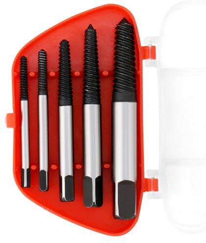 QWORK® 5 Pièces Extracteur de Vis, Extracteur de Goujon, Extracteur de Boulons, Extracteur de Vis Casse avec Boîte de Rangement, pour Goujons de Vis Endommagés