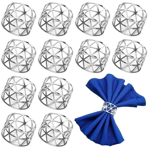 Serviettenringe Silber, 12pcs Stück Vintage AushöHlen Serviettenring Metall Serviettenring für Hochzeitsfeier Familie Sammeln Abendessen Jubiläum Weihnachten Tischdekoration