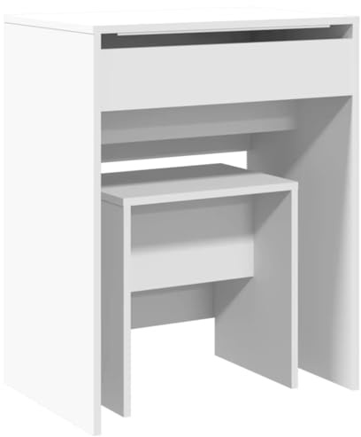 vidaXL Tavolo da toeletta con sgabello, specchio cosmetico con vano portaoggetti, per camera da letto, moderno, bianco, 60 x 40 x 113,5 cm