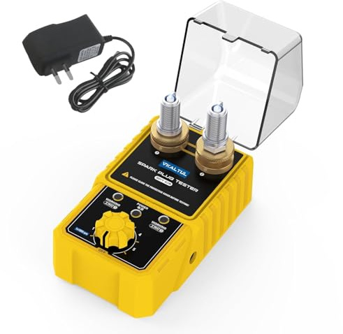 VKALTUL Tester per candele di accensione, tester di accensione da 220 V con 2 fori di prova regolabili in altezza, 0~6000 giri/min, simulare le prestazioni del motore, copertura protettiva