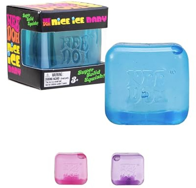 NeeDoh Nice Ice Baby - Small Squishy Cube Fidget Toy For Kids, Nee Doh Stress Balls, Sensory Fidgets, Squidgy Toys For Anxiety Relief, Safe Non-Toxic Gel Texture, Age 3 Year Olds +