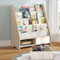 HEYOUTH Bücherregal Kinder,Massivholz Kinderregal mit 2 Boxen,Kinderzimmer Möbel,Montessori Bücherschrank,Aufbewahrungsregal,mit 4 offenen Fächer,Kippsicherung,Natur,86x70x28cm