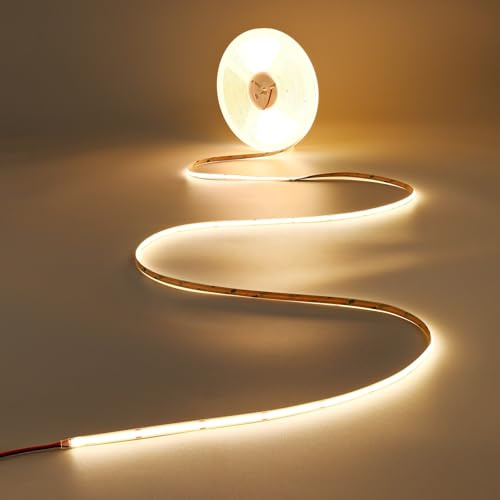 JOYLIT Tira LED COB 15 Metros 24V Blanco Cálido 3000K Interior con 480LEDs/M Regulable, Sin Puntos 8MM CRI 90+ Autoadhesiva LED Strip Para Salon, Cocina, Habitacion, Armario (Solo Luces)