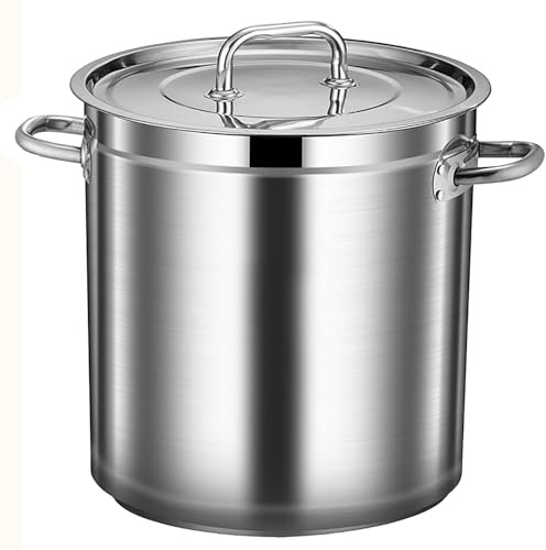 Cubo para Sopa, Olla de Acero Inoxidable Resistente para inducción con Tapa y Asas remachadas, para Catering de Grandes Grupos y Eventos (un Color, 71 l)