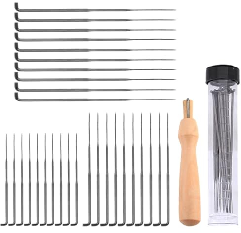 Felting Agujas KIt, 30 PCS Agujas de Fieltro(3 Tamaños),1 asas de madera, 1 botella de plástico,Agujas de Fieltro para Principiantes