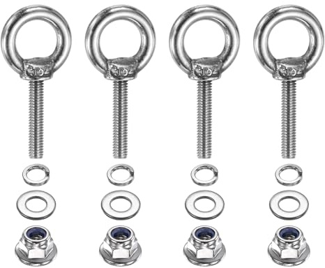 PATIKIL Bullone Ad Anello M4 X 20 Mm Con Spalla 4 Pezzi 304 Acciaio Inossidabile Anello Di Sollevamento Con Dado A Flangia Molla E Rondella Piatta Per Cinghie Di Ancoraggio Interno Esterno