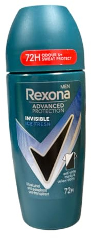 Rexona Deodorante da uomo Invisible Ice Roll-On per uomo, Fresh Clean Scent, deodorante liquido Roll-On, Everyday Personal Care, confezione multipla di 6 bottiglie, confezione da 50 ml OF 6
