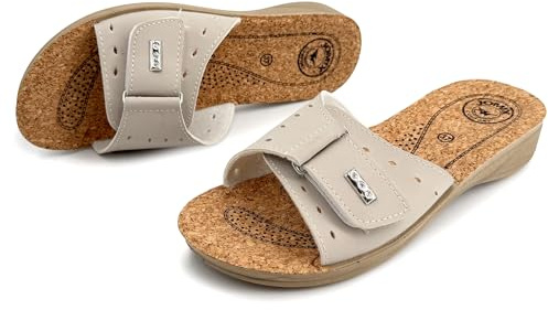 JOMIX Sandalias Mujer Cómodas Verano con Tira Ajustables Sandalias Abiertas Ligeras con Cuña Baja Efecto Corcho para Interior y Exterior