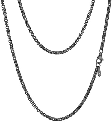 PROSTEEL Herren Kette, Punk Venezianierkette 3mm breit, Schwarz Box Halskette für Männer, 46cm lang