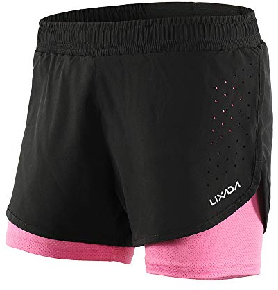 Lixada 2-i-1 löparshorts för kvinnor, snabbtorkande, ventilerande, aktiv träning