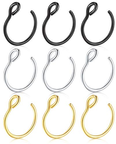 JFORYOU 20G 8mm 6-10 Stück Fake Nasenpiercing Hoop Fake Nasen Ring Fake Ohr Helix Cartilage Ring