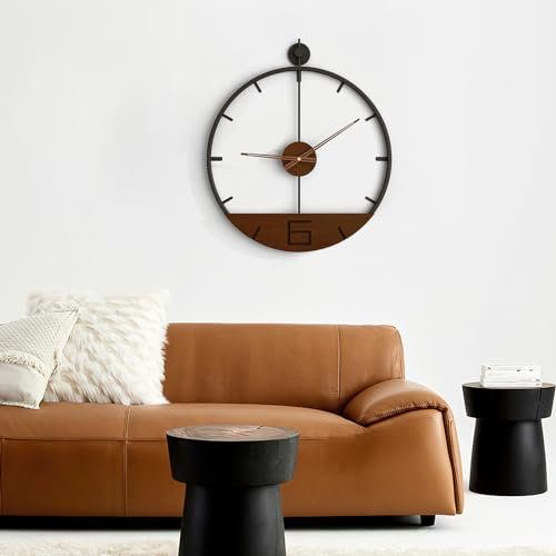 Yumyolk Wanduhr groß Wanduhr ohne tickgeräusche modern Holz schwarz braun 53 cm Vintage Retro Wohnzimmer landhausstil
