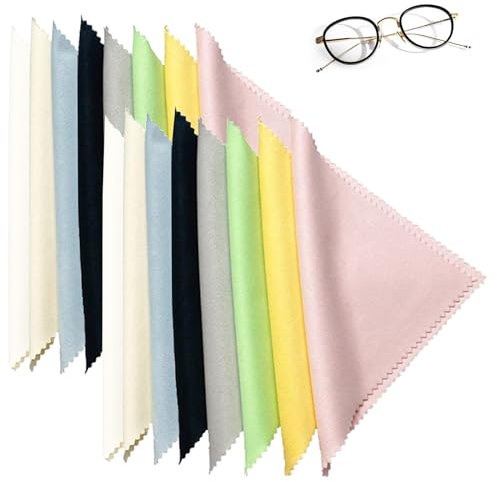 16 Piezas Gafas Paño de Limpieza, Paños de Limpieza de Microfibra para Lentes, Gafas, Pantallas LCD, Cámaras, Teléfonos Móviles, Tabletas (8 Colores)