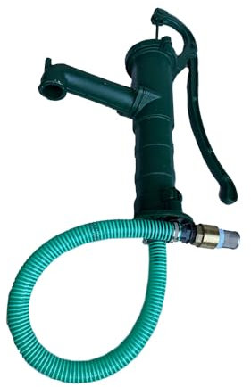 Temesso große gusseiserne Handschwengelpumpe, Handpumpe, Schwengelpumpe, Brunnenpumpe, Gartenpumpe, Wasserpumpe, Pumpe in moosgrün