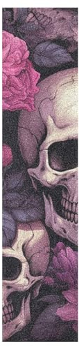 Linnyio Floraler Rosa Totenkopf Skateboard-Sticker Perfekt für Board Individualisierung Skateboard-Griptape-Blätter Blasenfreie Anti-Rutsch-Tapes für Mädchen Jungen
