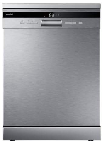 COMFEE' FD1435E-X Lave-vaisselle pose libre pour 14 couverts, grand format, 44 dB, grand écran LED, départ différé, fonctionnalité demi-charge, supports flexibles, acier inoxydable