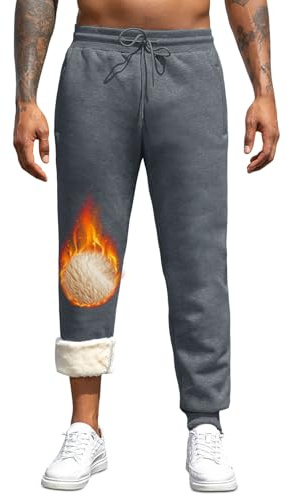 Pantalon Chandal Hombre Invierno Termico Forro Polar Cálido Algodon Deporte Pantalones Jogger Hombre da Bolsillos y Cordón Ajustable XS Legging Gris Oscuro