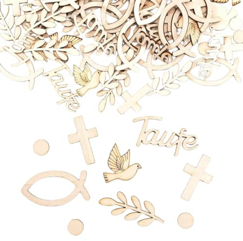 UEAVOID 100 pièces Confettis en Bois pour Baptême, Confirmation, Communion, Confettis Forme Pigeon, Croix, Accessoire de Fête, Baptême Décoration de Table
