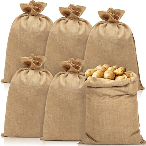 SaiXuan Natur-Jutesack 6er-Set (105cm x 60cm), Atmungsaktiver Jutesack Groß für Lagerung von Bauabfällen, Gartenabfällen, Lebensmitteln und Pflanzenschutz im Winter - mit Verschlusskordel