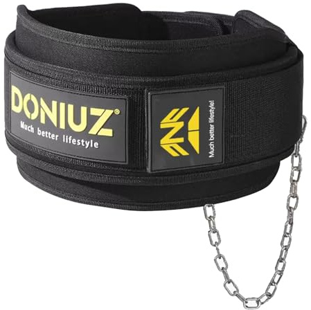 DONIUZ Gewichthebergürtel, 2-in-1, Gewichtheber- und Dip-Gürtel, selbstsichernd, mit Eisenkette, multifunktionaler Hebegürtel, Kniebeugengürtel, für Krafttraining (Schwarz, S)
