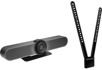 Logitech MeetUp 2 All-in-One USB Conference Room Camera, Compact Video Bar, Active USB Cable | Single-cable BYOD connection with MeetUp 2, TV Mount for Video Conference System MeetUpTV