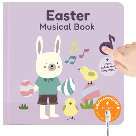 Cali's Books Easter Nursery Rhymes Musical Book - Easter Basket Stuffers for Toddlers, Baby Easter Basket Stuffers, Rechargeable Musical Books for Toddlers 1-3