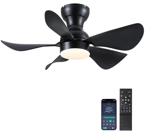 Shanggu Ventilateur de plafond avec lumières noires, petit ventilateur de plafond de 76 cm avec lumière et télécommande, réglable, ventilateur de plafond à profil bas avec lumière
