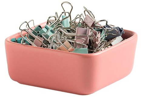 Mecaikru Ceramic Paper Clip Holder for Desk Cute Binder Holder Paperclip Holders for Office Paper Clips Dispenser Organizer desk décor (pink)