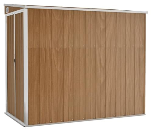 KOIECETA Anbauschuppen Wand Geräteschuppen Gartenhaus Gerätehaus Gartenschrank Gartenschuppen Fahrradhaus Schuppen Braun 118x194x178 cm Verzinkter Stahl