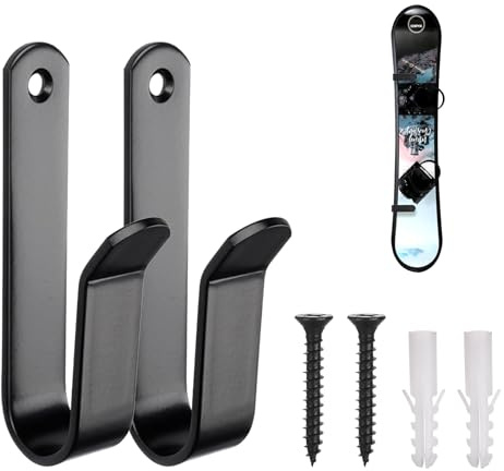CANGCANG 2 Stück Skateboard Wandhalterung, Snowboard Wandhalterung mit Schrauben und Gummischutz, Schwarz, Stabile Wandhalterung für Skateboards, Longboards, Snowboards und Surfbretter