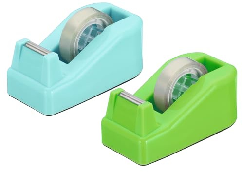 PATIKIL 2pcs Dérouleur De Ruban De Bureau, Petit Dérouleur De Ruban Mignon Support De Bureau Pour Ruban Bureau, Vert Cyan