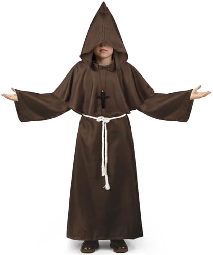 Kitimi Costume di monaco per bambini con croce e cappuccio, Halloween Costume medievale per bambini, abiti di carnevale