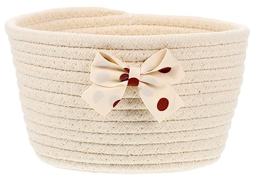 iplusmile Panier De Rangement Tressé Coton Avec Nœud Décoratif Corbeille Ronde Polyvalente Pour Jouets Garçon Fille Et Organisation Maison Style Simplicité Et Décoration Beige