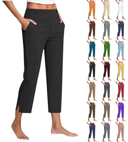 Generisch Pantalones chinos para mujer, pantalones capri, pantalones de yoga, pantalones 3/4, pantalones de trabajo, elásticos, de tela, pantalones de verano, ligeros, pantalones de jogging para mujer
