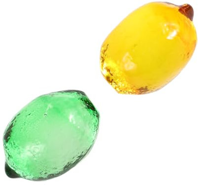 OFFIGAM 2pcs Glass Lemon Statue Fruit Decor Decorative Artificial Lemons for Kitchen Table Centerpiece Home and Office Desk Fruit Decoration