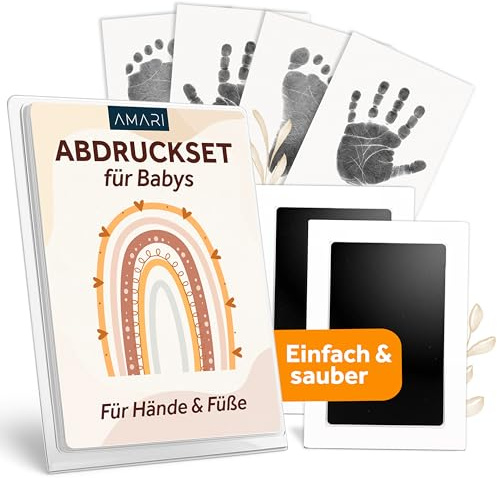 Amari ® Set di impronta di mani e piedi di neonato, inclusi 2 tamponi d'inchiostro e 4 schede di stampa - Regalo per la nascita di un bambino (Grande (0-12 mesi))