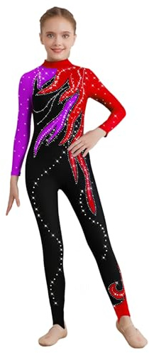 Freebily Body da Pattinaggio Artistico Bambina Tuta Intera da Ginnastica Artistica Body Danza Classica Ginnastica Ritmica Jumpsuit Sportiva da Allenamento Tutina Pagliaccetto Viola&Rosso 11-12 anni