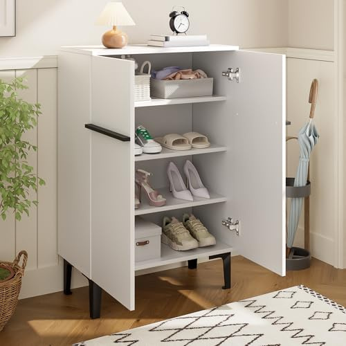 ModernLuxe Shoe Storage Cabinet with Double Doors, Large Capacity & Adjustable Shelves, Practical Entryway Sideboard, Space-Saving Hallway Storage Unit, White, 60×34.5×95 cm