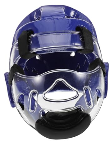 Hohopeti Casque de Combat Taekwondo Ajustable Bleu Visière, Casque Intégral en Mousse Respirante pour Garçon et Filles Entraînement Arts Martiaux et Boxe