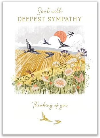 Nigel Quiney Deepest Sympathy Card - Thoughtful Swallows & Wildflowers - Thinking of You Premium Greeting Card with Envelope
