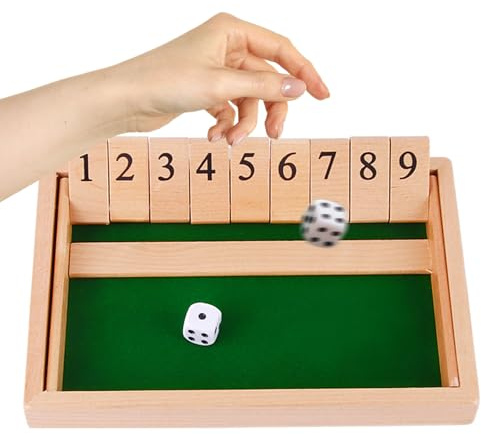 Shut the Box tärningsspel i trä för 1–2 spelare, klassiskt fällbart brädespel med 2 tärningar, pedagogiskt spel för barn och vuxna, brädspel för pub, resa, klassrum hus