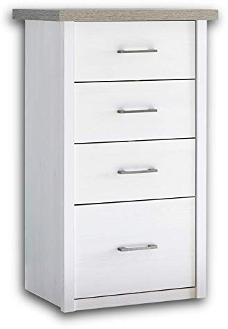 LUCA Elegante Schlafzimmer Kommode im Landhausstil - stilvoll & ausdrucksstark in Pinie Weiß / Trüffel - 60 x 101 x 43 cm (B/H/T)