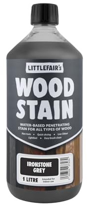 Littlefair's Wood Stain Water-Based - (Ironstone Grey) – Non-Toxic, Eco-Friendly & Quick Drying - Easy-to-Apply, Concentrated Formula for All Wood Types – 1 LTR