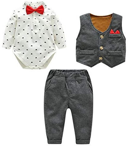 famuka Bebé Ropa y Zapatos Bebés niño Ropa Trajes y Americanas Boda Bautizo Trajes (Gris, 85, 24 Meses)