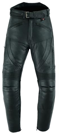 Texpeed Pantaloni da moto uomo invernali con protezioni - Motociclista touring in pelle per moto da crociera con protezione autentica CE Armor (EN 1621-1) - Nero - (M Girovita/Gamba Normale)