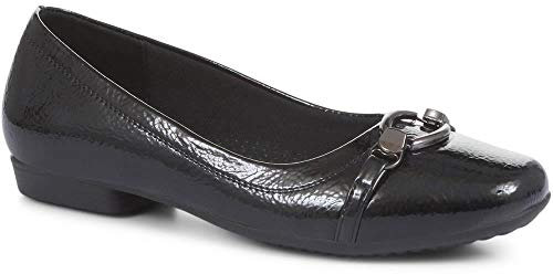 Pavers Women's Slip-On Ballerina Pumps in Black - Metallic Detail and Lightweight Sole - Ladies Casual Shoes - Square Toe Footwear - Size UK 4 / EU 37