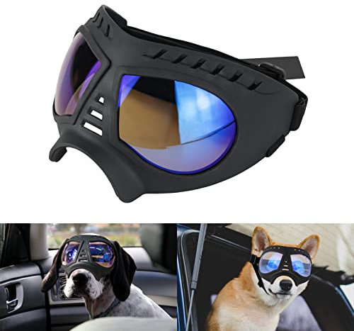 Namsan Hunde-Sonnenbrille Mittelgroße Hunde-UV-Brille, winddicht, schneefest, weicher Rahmen, Schutzbrille für lange Schnauze, Hunde, Augenschutz, transparent blau