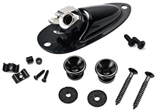 Alnicov Electric Guitar Hardware Set Guitar String Tree,Strap Button and Loaded Jack Socket Plate with Mounting Screws for Guitar Replacement Parts,Black